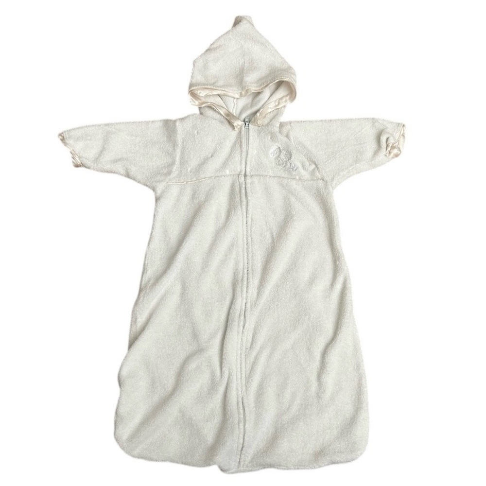 0-3m Vintage Dior Baby Terry Cloth Bath Robe Towel Sleep Sack Pod Zip Hooded 3m